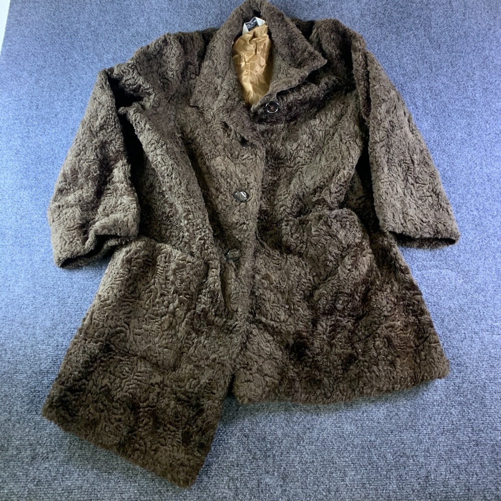 Vintage NPC Fashions Coat Women M Brown Lined Textured Faux Fur Winter Warm READ